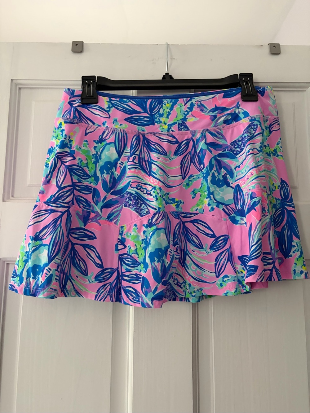 Lilly Pulitzer Pink Floral-Leaf A-Line Skort
